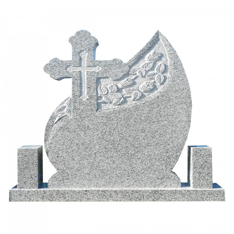 White Romania Granite Cross Headstone