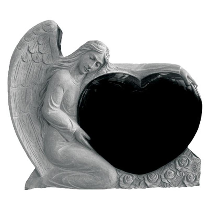 Absolutely Black Granite Sculpted Upright Angel Headstone Monument