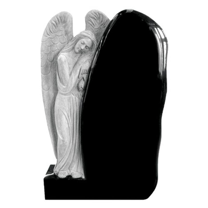 Absolutely Black Granite Sculpted Upright Angel Headstone Monument