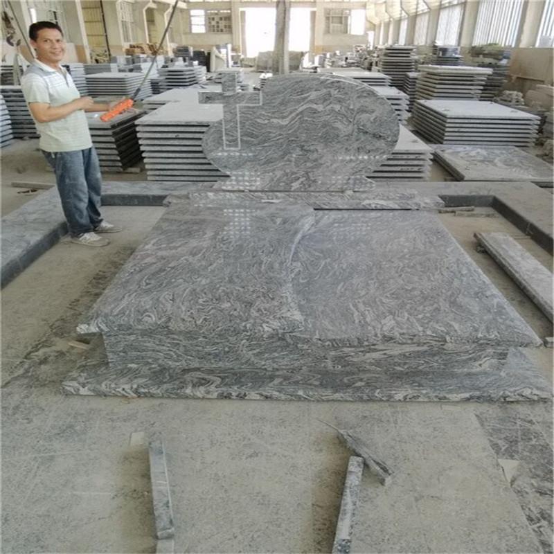 China Juparana Granite Cemetery Tombstones, China Grey Juparana Granite Single Tombstones, Western Style Monuments