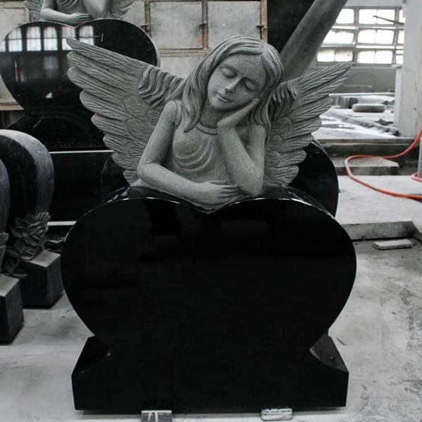 Shanxi Black Polished Heart with Angel Tombstone