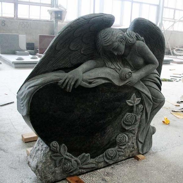 Tropical Green Polished Granite Angel Carving Tombstone