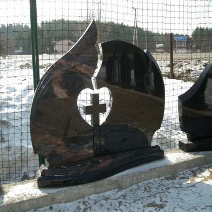 Black Granite Headstone with Angel Wing Cross