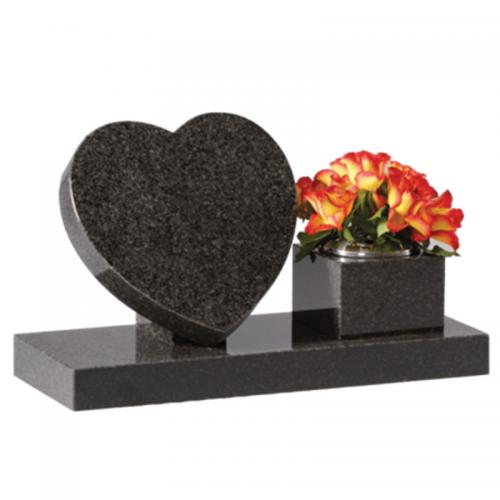 Black Granite Tombstone Marker Heart Slant Headstone