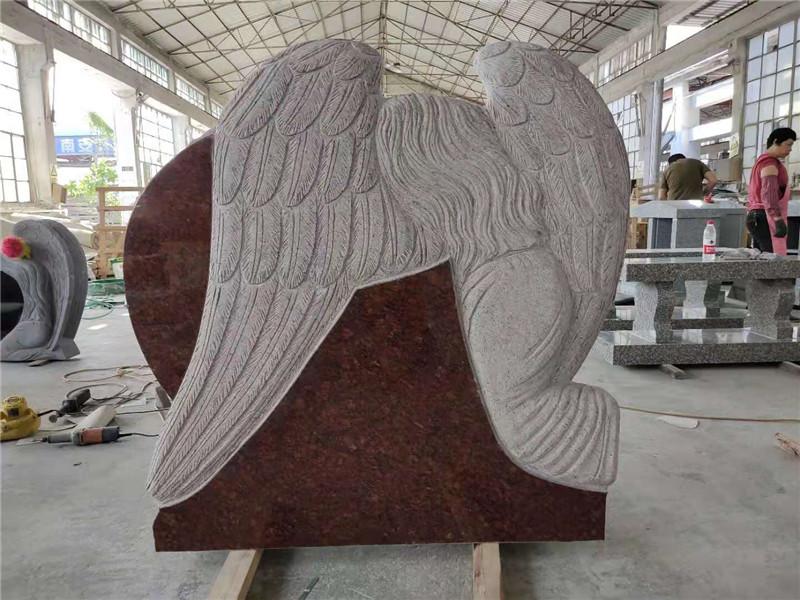 Angel and heart design india red granite headstone