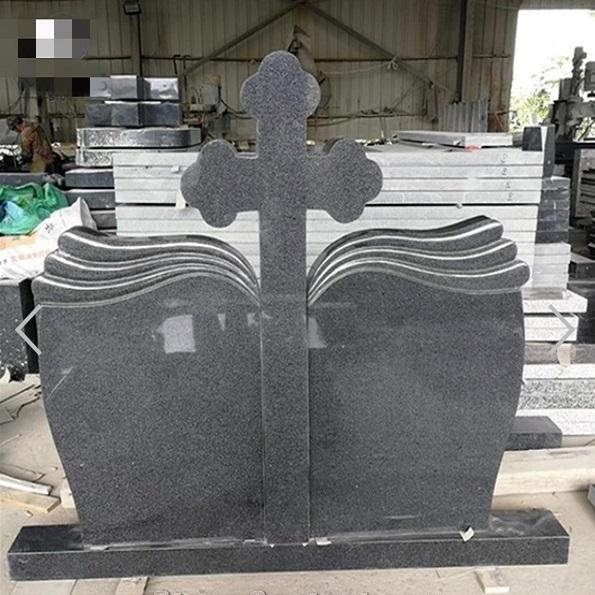 European Style Romania Granite G654 Dark Grey Double Memorial Tombstone