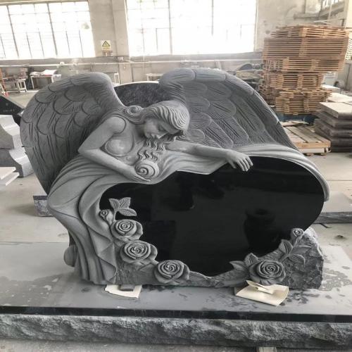 Shanxi Black Granite American Angel Carved Monument with Heart