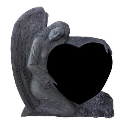 Weeping Angel Heart Headstone Blakc Granite Tombstone