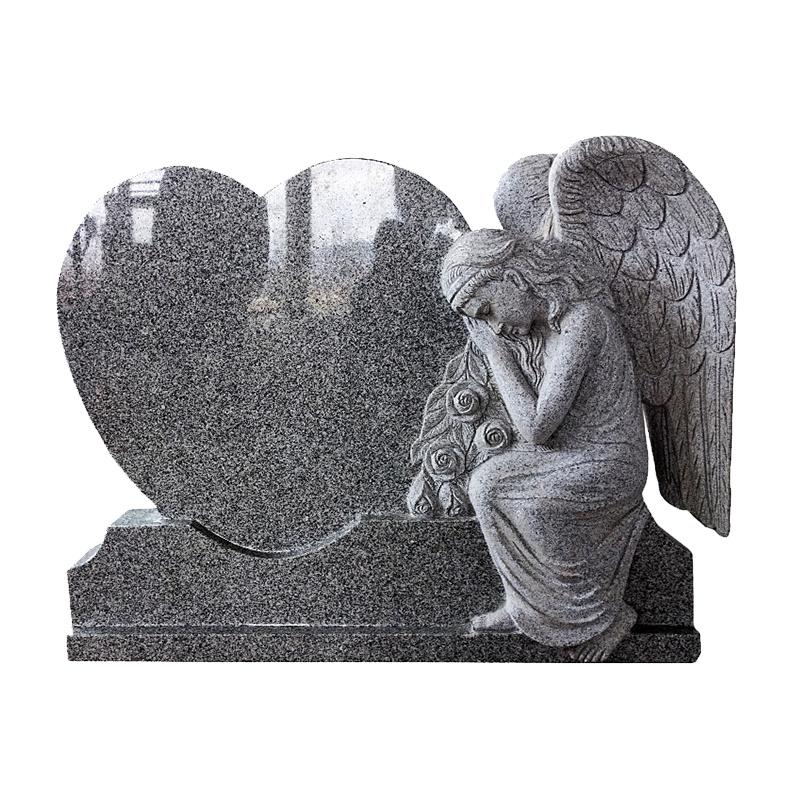 Weeping Angel Heart Headstone Blakc Granite Tombstone