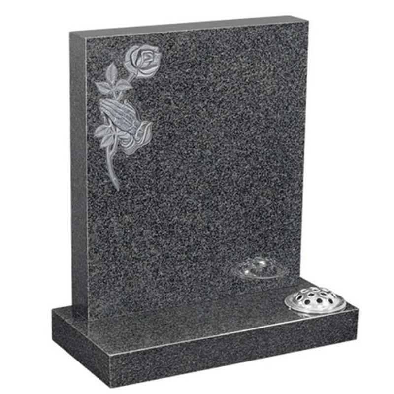 Black Floral Accent Headstone Granite Lawn Headstone