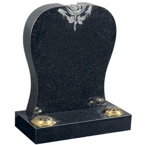 Black Floral Accent Headstone Granite Lawn Headstone