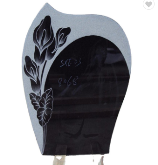 Carved flower design black granite headstone blank tombstone