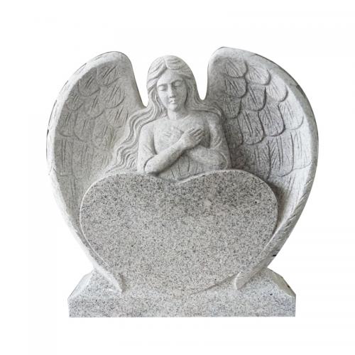 China Light Grey Granite Angel Wings Tombstone