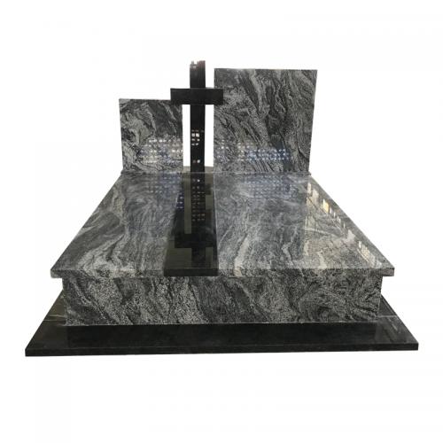 European Style New Juparana Granite Stone Monument Black Cross Headstone Tombstone