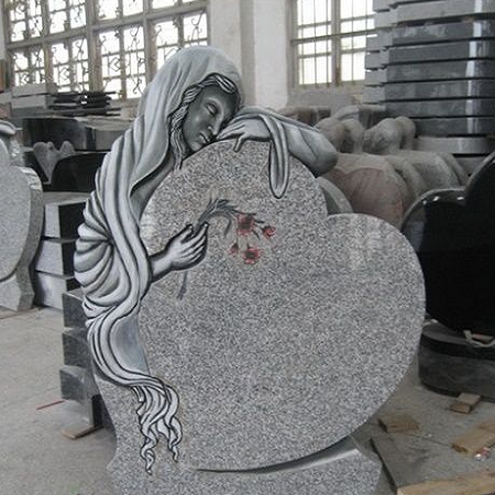 European Style Tombstone, G654 Granite Headstone, Angle Hold the Heart