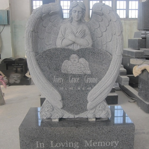 Dark Grey Granite Engraved Angel Monument
