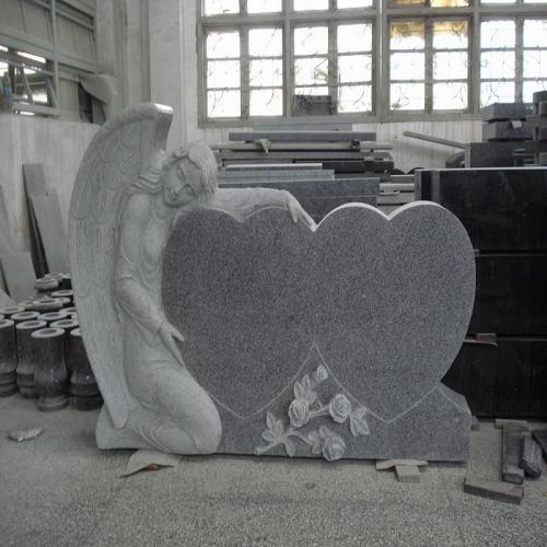 Grey granite G603 angel engraving double heart shaped headstone tombstone