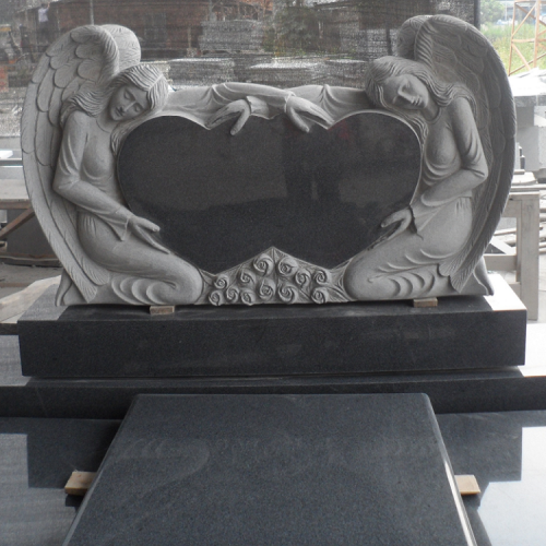 China Black Double Heart Monument, Wholesalers Black Tombstone Statues