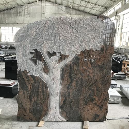 Wholesale Red Aurora Granite Monument With Carved Tree for America