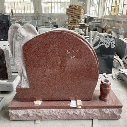 Red Granite Angel Heart Headstone Marker